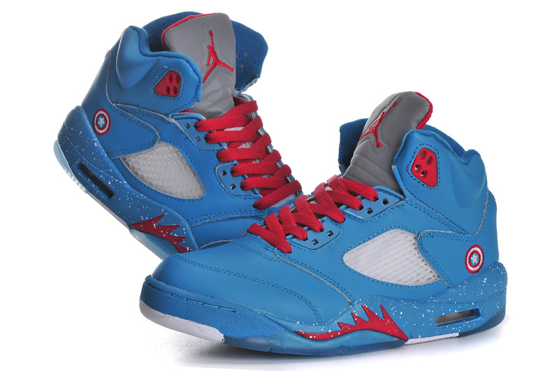 2013 Popular Womens Jordan 5 Ameica Captain Blue Red Shoes