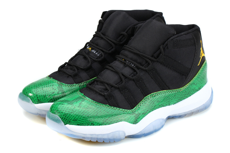 Nike Air Jordan 11 Basketball Shoes Black Green Snakeskin White