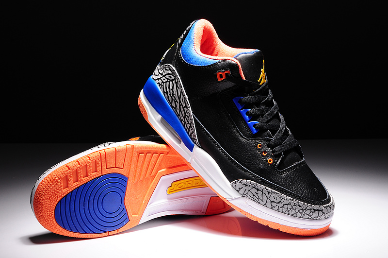 2014 Air Jordan 3 Retro Basketball Shoes Black Grey Blue Orange