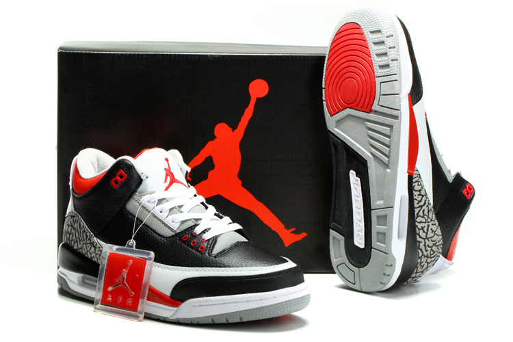 2014 Nike Jordan 3 Retro Shoes Black White Red Cement