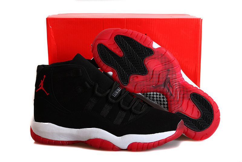 2014 Retro Jordan 11 Bred Nubuck Shoe Black White Red