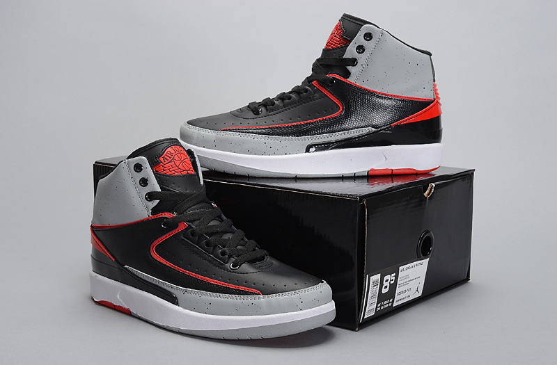 New Nike Air Jordan 2 Basketball Shoes Black Grey Red