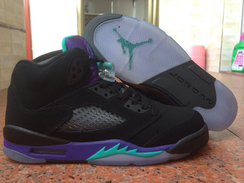 2014 Womens Jordan 5 Shoes Black Purple Blue