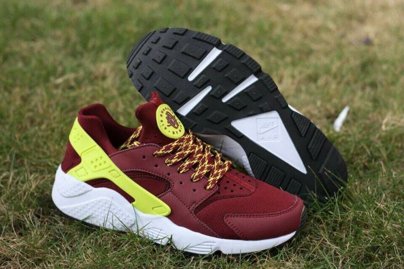 2015 Hot Nike Air Huarache Wine Red Yellow Mens Shoes