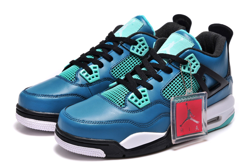 2015 Jordan 4 Retro Basketball Shoes Black Jade Blue