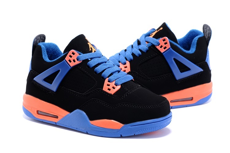 2015 Nike Kids Air Jordan 4 Retro Black Blue Orange Shoes - Click Image to Close