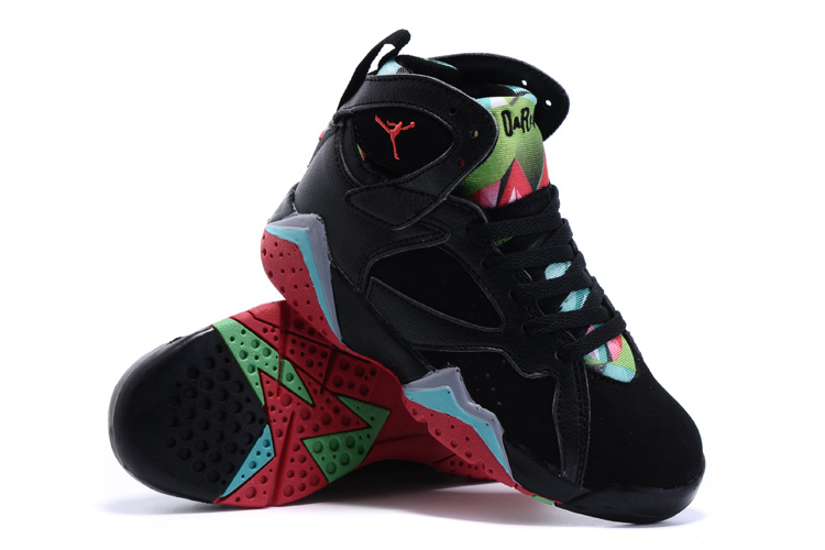 2015 Nike Kids Air Jordan 7 Retro Black Green Red Shoes