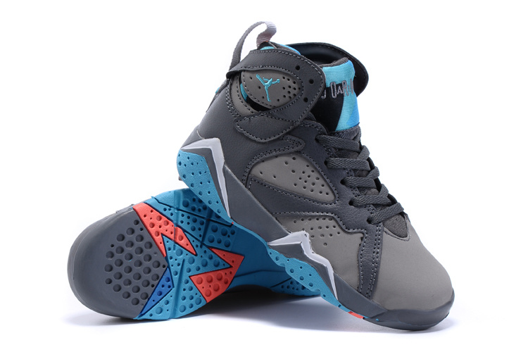 2015 Nike Kids Air Jordan 7 Retro Grey Blue Shoes