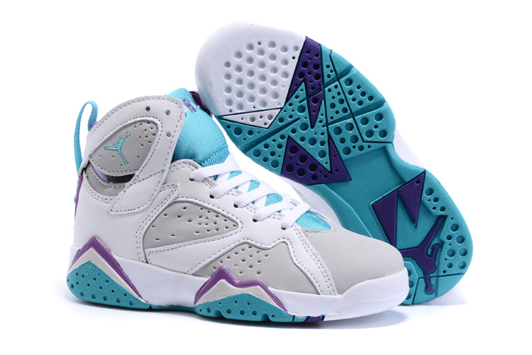 2015 Nike Kids Air Jordan 7 Retro White Grey Baby Blue Shoes 2015 Nike Kids Air Jordan 7 Retro White Grey Baby Blue Shoes
