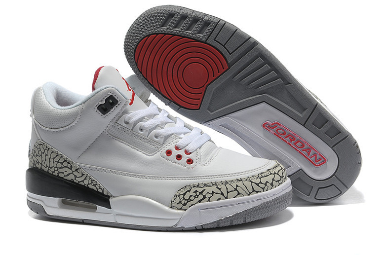 New 2015 Nike Air Jordan 3 Retro White Cement Grey Red Women's Shoes