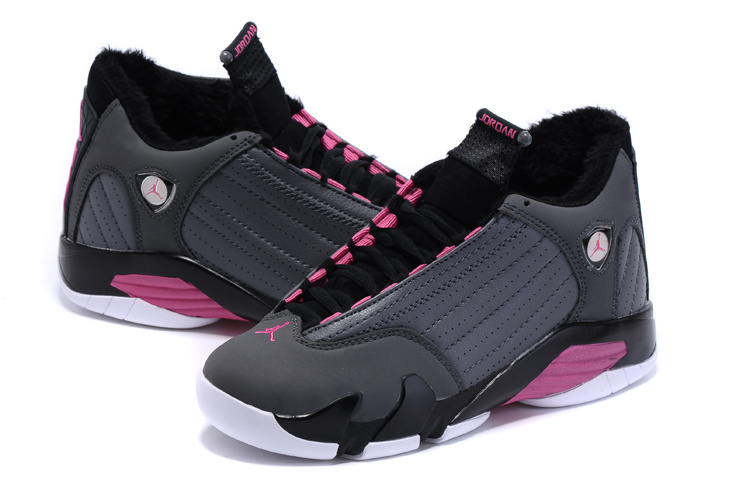 2015 Women Nike Air Jordan 14 Retro Wool Grey Black Pink Shoes