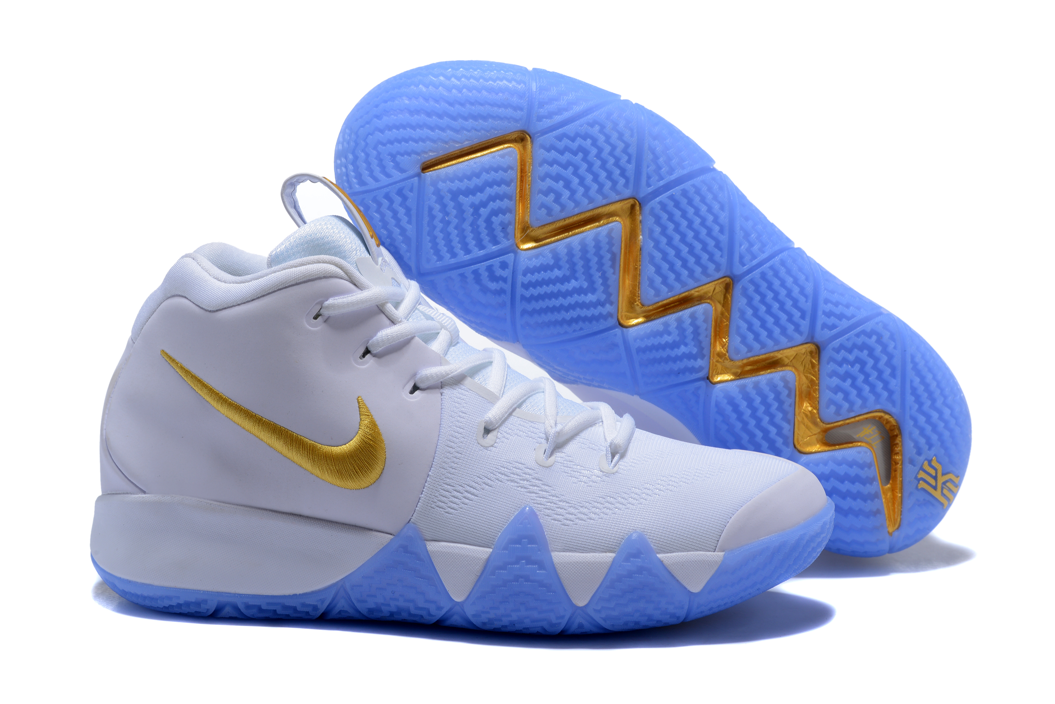 2018 Nike Kyrie 4 White Gold Blue Sole 