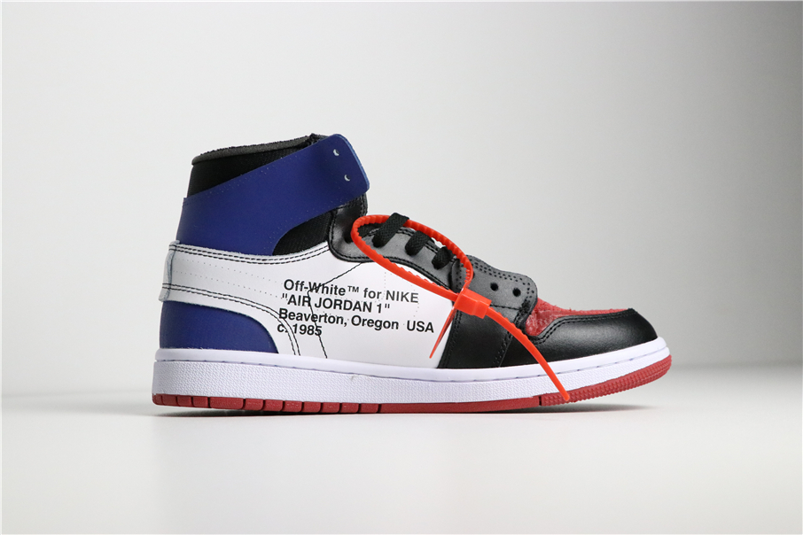 2018 off white x air jordan 1 black white varsity royal varsity red shoes