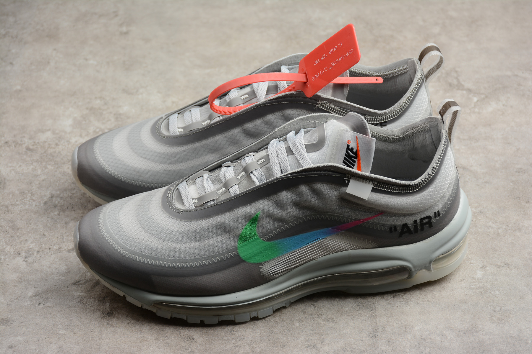 2018 off white x nike air max 97 white green - Click Image to Close