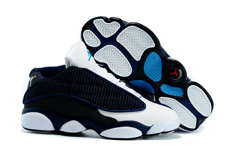 2015 Nike Air Jordan 13 Low Cut White Blue Shoes - Click Image to Close