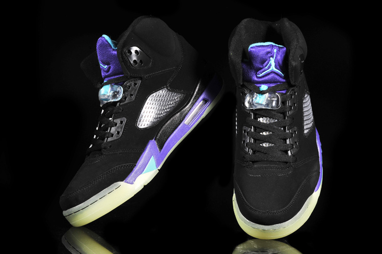 Nike Air Jordan 5 Midnight Black Purple White Shoes - Click Image to Close