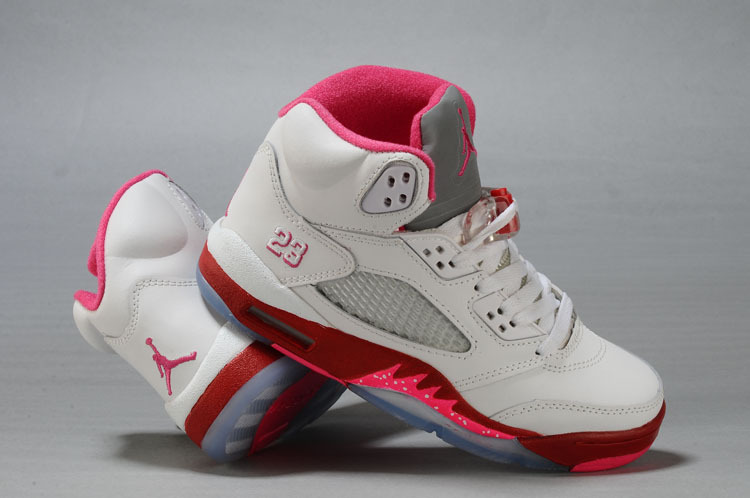 pink and white jordan 5