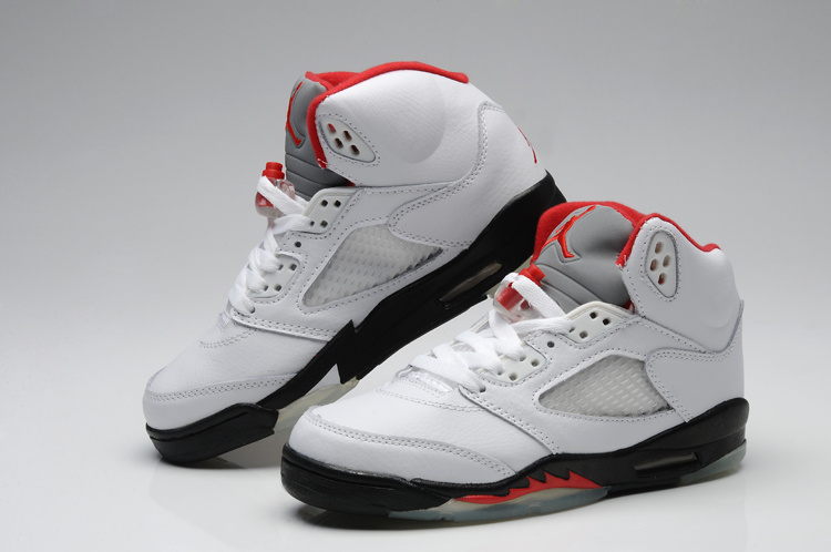 Air Jordan 5 Shoes White Black Red For Women