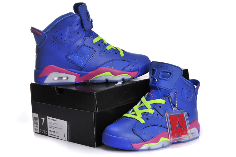 jordan retro 6 blue pink green