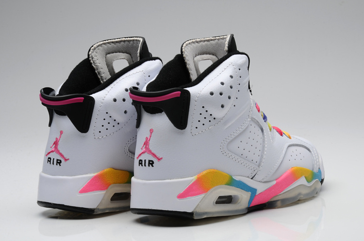 white and colorful jordans