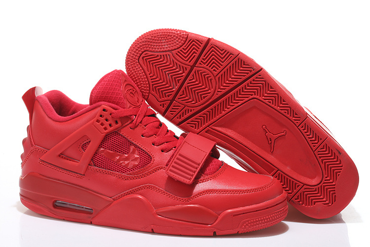 2015 All Red Nike Air Jordan 4 Shoes With Strap - Click Image to Close