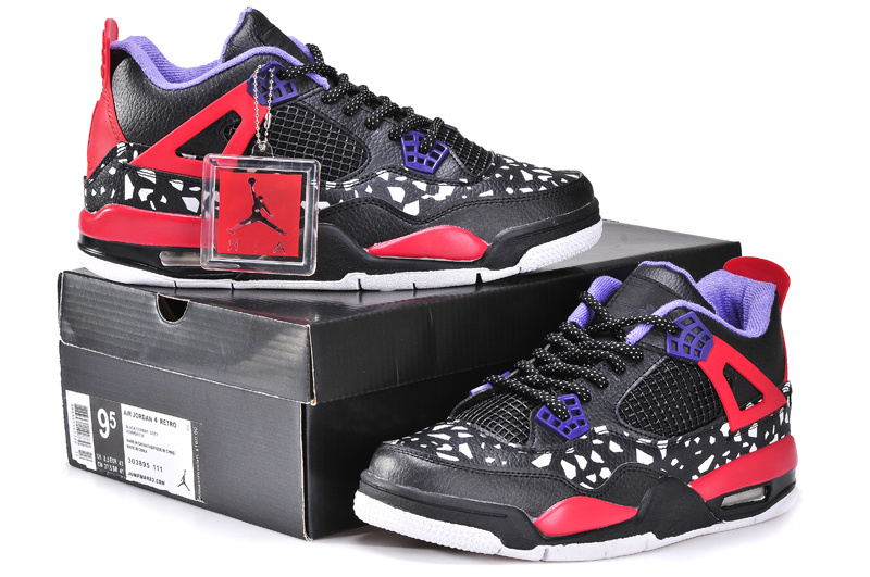 Dog Print Jordan 4 Black Red Blue Shoes