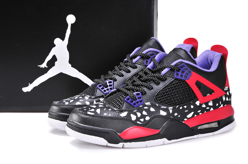 Dog Print Jordan 4 Black Red Blue Shoes