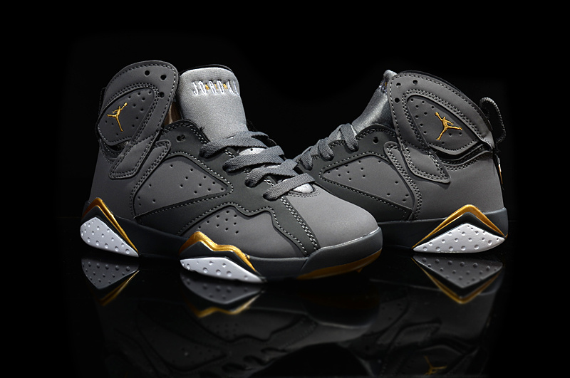 Kids Air Jordan 7 Retro Grey Gold Shoes