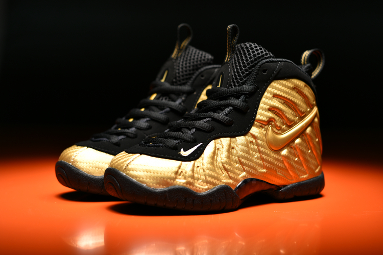 Kids Nike Air Foamposite Pro Gold Black Shoes