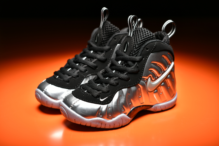 Kids Nike Air Foamposite Pro Silver Black Shoes