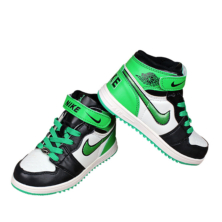 Kids Nike Air Force High Black Green White Shoes