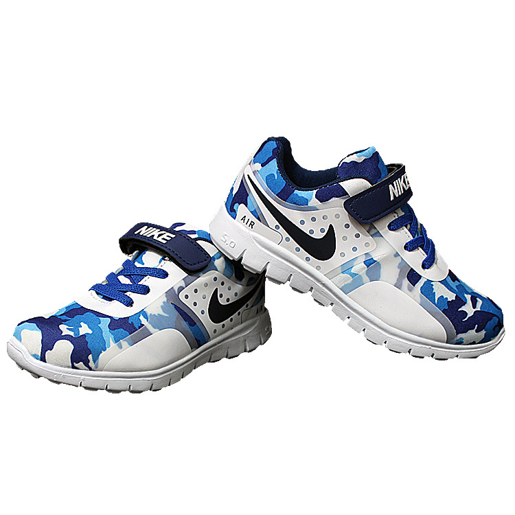 Kids Nike Air Force Strap Blue White Shoes