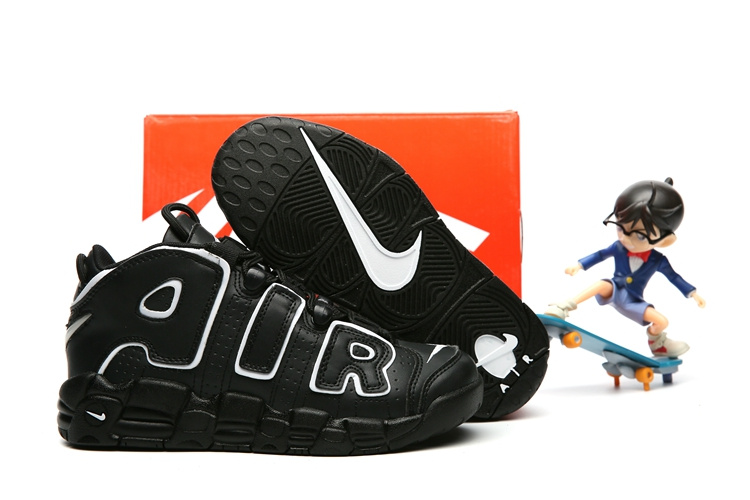 Kids Nike Air More Uptempo Black White Shoes