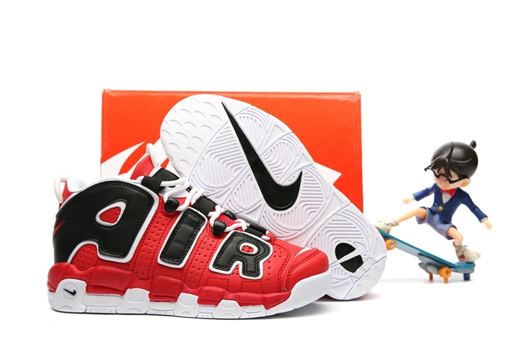 Kids Nike Air More Uptempo Red Black White Shoes