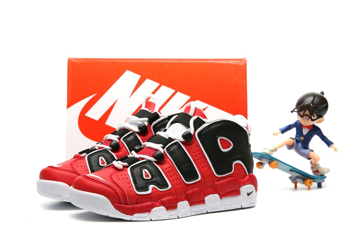 Kids Nike Air More Uptempo Red Black White Shoes