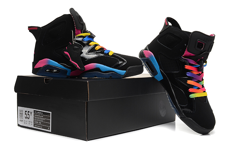 Women Jordan 6 Basketball Shoes Black Colorful
