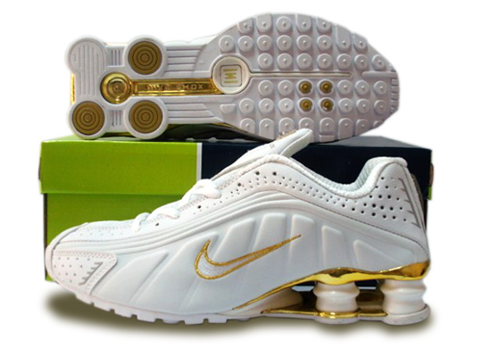 Mens Nike Shox R4 Shoes White Golden