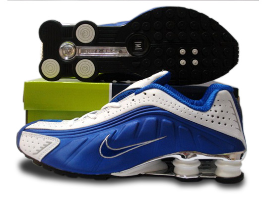 Mens Nike Shox R4 Shoes Blue White Silver