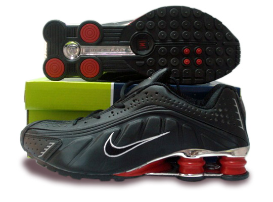 Mens Nike Shox R4 Shoes Black Red Silver