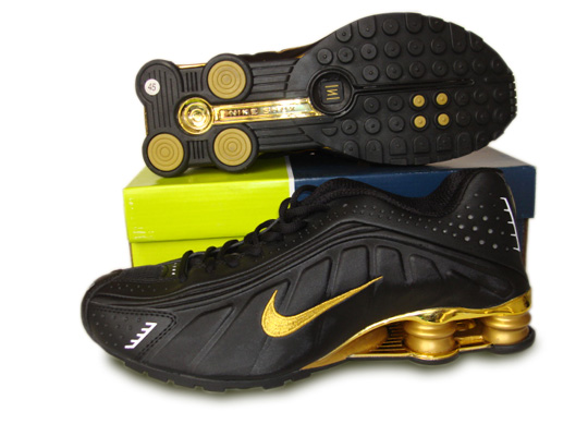 Mens Nike Shox R4 Shoes Black Golden