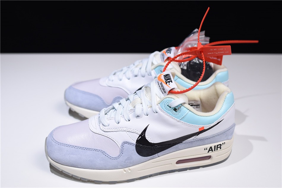 Mens Off White x Nike Air Max 1 White Light Blue Black