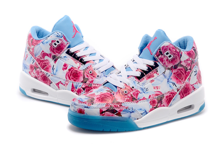 2015 Latest Nike Air Jordan 3 Red Bbaby Blue White Shoes For Women