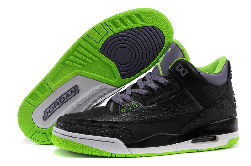 New Nike Air Jordan 3 Black Purple Green Shoes