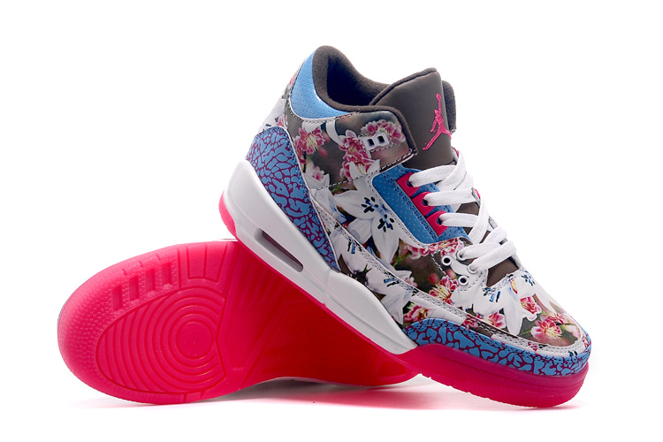 2015 Latest Nike Air Jordan 3 White Blue Red Shoes For Women