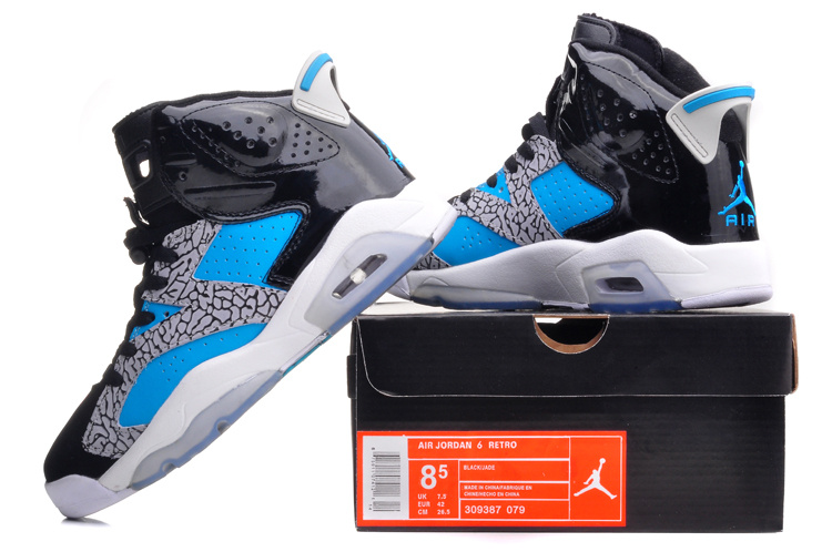 New Air Jordan 6 Retro Black Blue Grey White Shoes