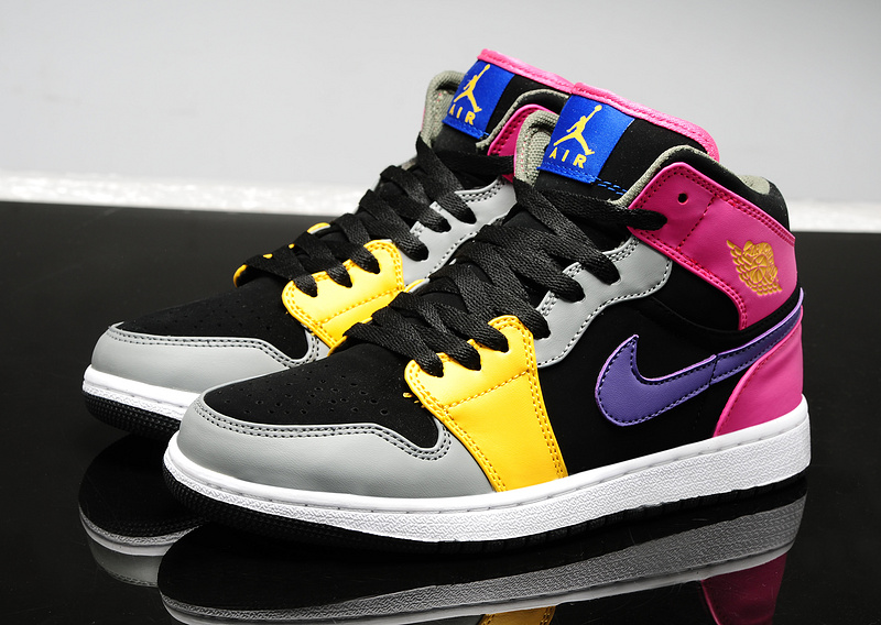 New Air Jordan 1 Retro Black Grey Yellow Pink Shoes