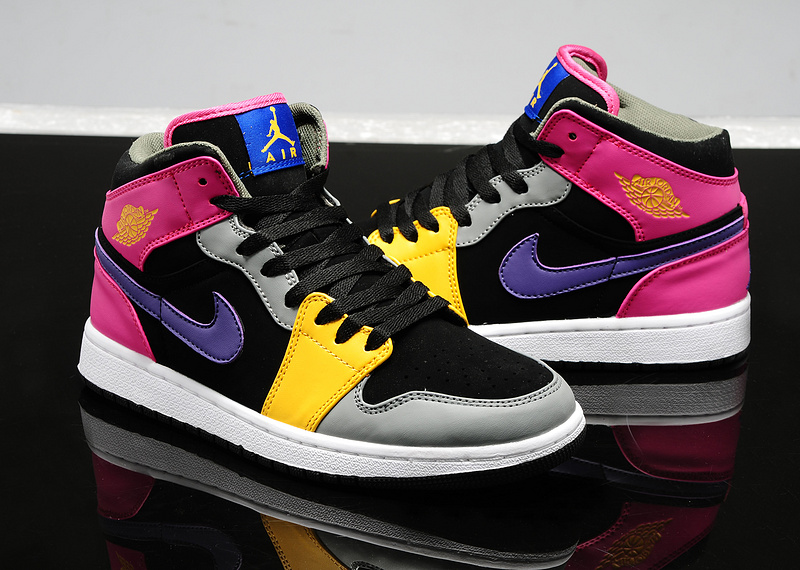 New Air Jordan 1 Retro Black Grey Yellow Pink Shoes