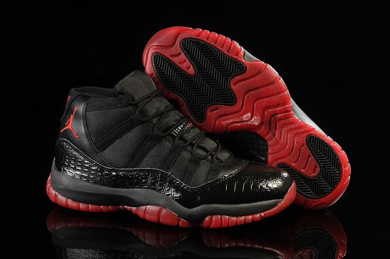 2014 Nike Air Jordan 11 Retro Black Red Snakeskin Shoes