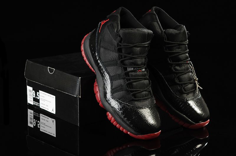 2014 Nike Air Jordan 11 Retro Black Red Snakeskin Shoes