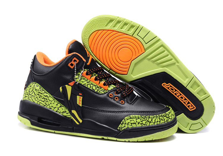 New Nike Jordan 3 Retro Black Green Cement Orange Shoes